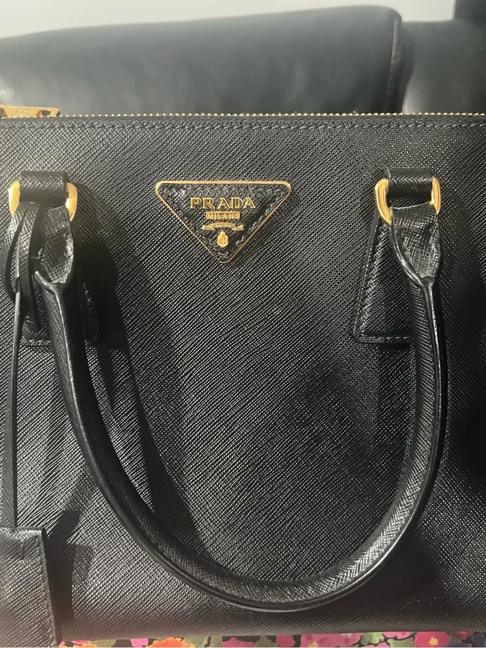 Prada Black Saffiano Leather Satchel with Gold Hardware